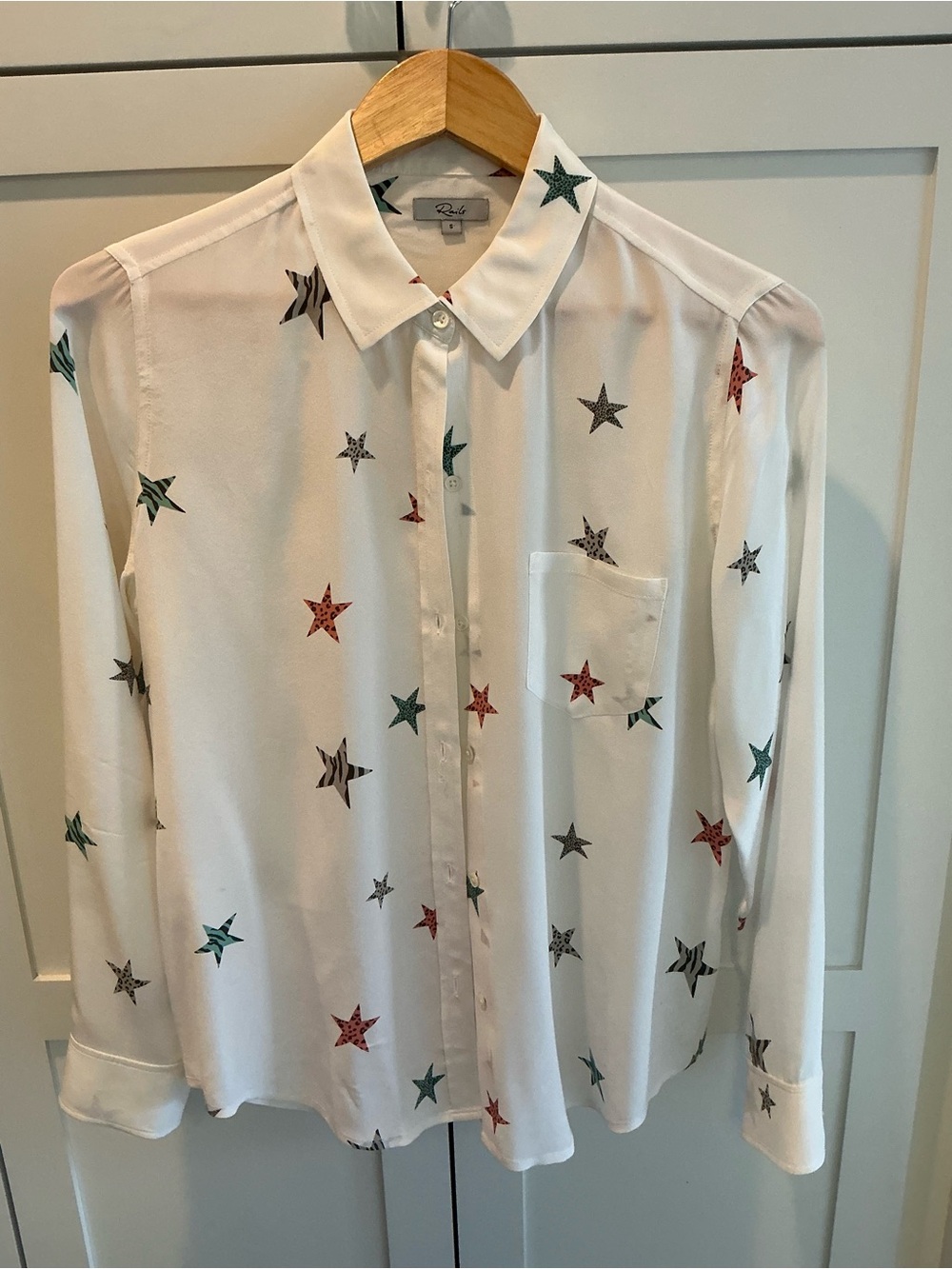 Rails White Button-Down Shirt with Red and Green Star Print